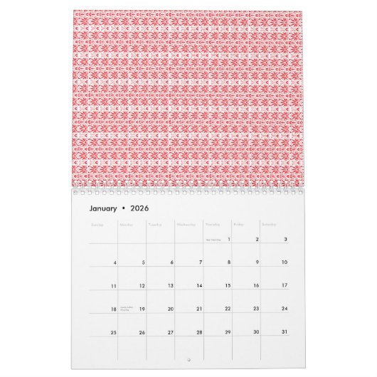 Ein lebhaftes abstraktes rot-orangefarbenes Design Kalender (Jan 2026)