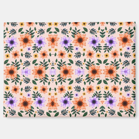 Ein lebhaftes Blumenmuster zeigt orangefarbene  Magnet (Vorderseite)