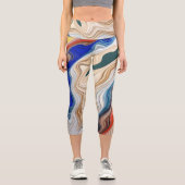 Ein lebhaftes, buntes Stoffkappenmuster Capri Leggings (Vorderseite)