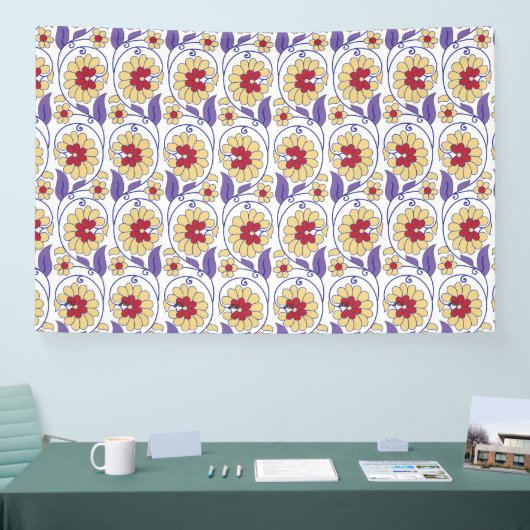 Ein lebhaftes Design mit gelbem und orangefarbenem Banner (Messe)