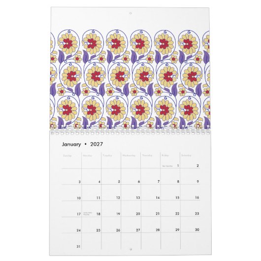 Ein lebhaftes Design mit gelbem und orangefarbenem Kalender (Jan 2027)
