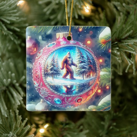 Ein legendärer Weihnachtsbigfoot Keramikornament (Baum)