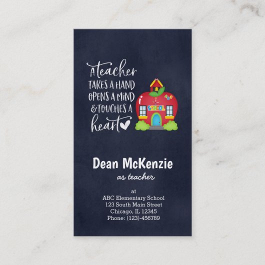 Ein Lehrer nimmt die Hand Visitenkarte (Vorderseite)