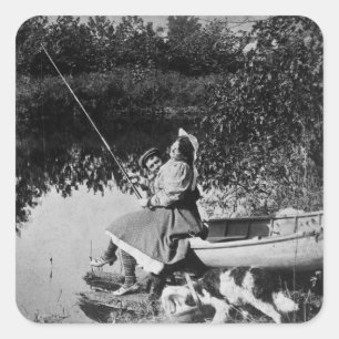 Ein leichter Knabber - Vintage 1906 Stereoview S/W Quadratischer Aufkleber