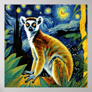 Ein Lemur in der sternenklaren Nacht Poster