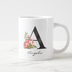Ein Letter Black Monogram Lila Greenery mit floral Jumbo-Tasse