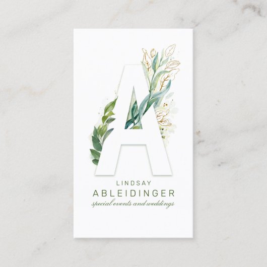 Ein Letter Monogram Gold Greenery Verlasst Elegant Visitenkarte (Vorderseite)