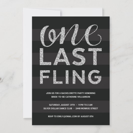 Ein letztes Flug | Glitzer-Look Junggeselinnen-Abs Einladung (Vorderseite)
