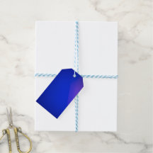 Ein leuchtend blaues Geschenk-Etikett mit glänzend