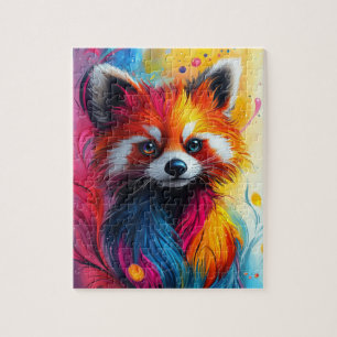 Ein leuchtender roter Panda mit Fraktal-Pelz Puzzle