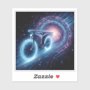 Ein leuchtendes Fahrrad fährt durch einen kosmisch Aufkleber