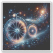 Ein leuchtendes Fahrrad in einer kosmischen Landsc Aufkleber (Vorderseite)