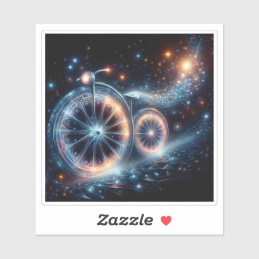 Ein leuchtendes Fahrrad in einer kosmischen Landsc Aufkleber (Blatt)