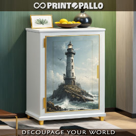 Ein Leuchtturm im stürmischen Meer mit Möwen - Seidenpapier