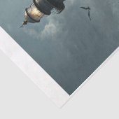 Ein Leuchtturm im stürmischen Meer mit Möwen - Seidenpapier (Detail)