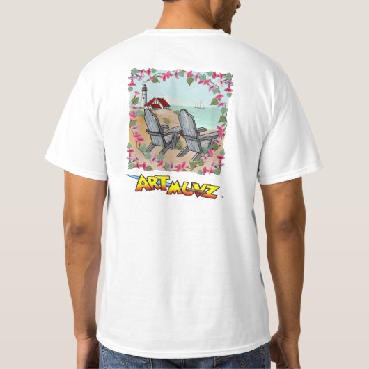 Ein Leuchtturm mit Blumennoon-T - Shirt (Rückseite)