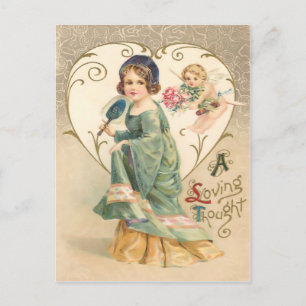 Ein Liebender Gedanke Vintage Valentinstag Postkar Feiertagspostkarte