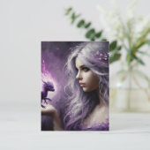 Ein lieblicher, winziger Lila Drache und Lady Postkarte (Stehend Vorderseite)