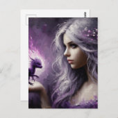 Ein lieblicher, winziger Lila Drache und Lady Postkarte (Vorne/Hinten)