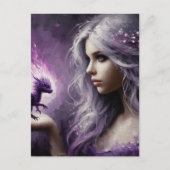 Ein lieblicher, winziger Lila Drache und Lady Postkarte (Vorderseite)