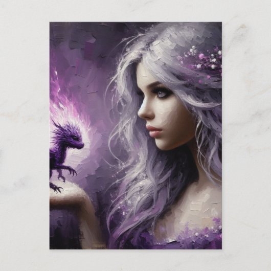 Ein lieblicher, winziger Lila Drache und Lady Postkarte (Vorderseite)
