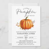 Ein Liitle Pumpkin ist auf dem Weg zum Herbst Baby Einladung (Vorderseite)