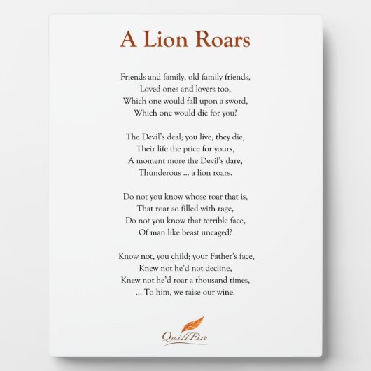 Ein Lion Roars Gedicht Fotoplatte (Vorderseite)