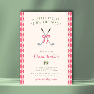Ein Little Putter Golf Thema Preppy Pink Argyle Mä Einladung
