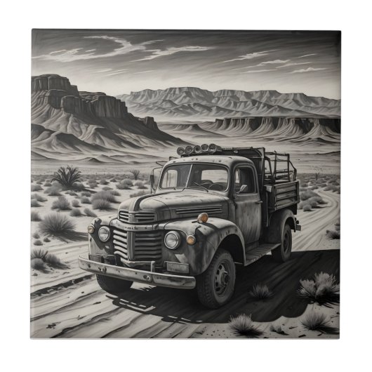 Ein LKW in einer Wüste Fliese (Vorderseite)