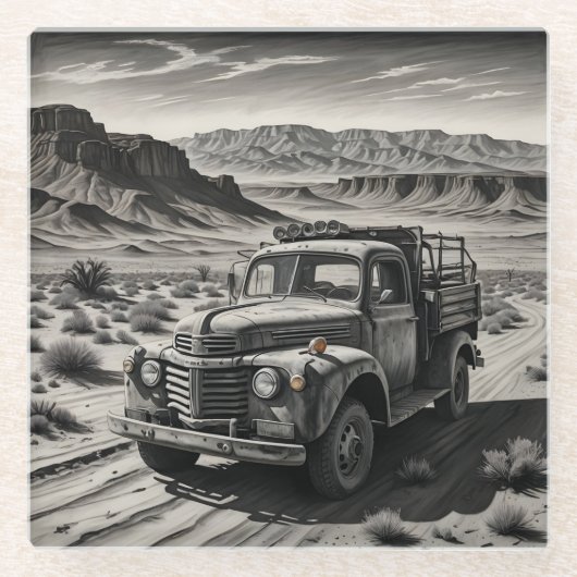 Ein LKW in einer Wüste Glasuntersetzer (Vorderseite)