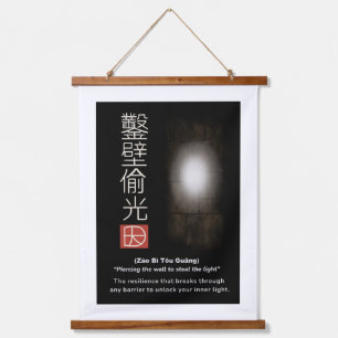 Ein Loch in die Wand bohren, um das Licht zu stehl Wandteppich Mit Holzrahmen