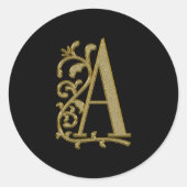 Ein lockiges Monogramm auf schwarz Runder Aufkleber (Vorderseite)