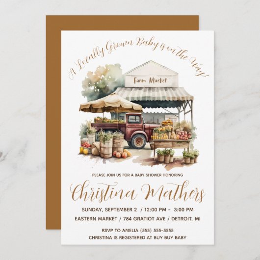 Ein lokal erwachsenes Baby ist unterwegs! Babypart Einladung (Vorne/Hinten)