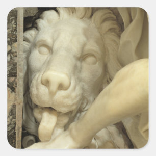 Ein Löwe, der den Fuß von Daniel leckt Quadratischer Aufkleber