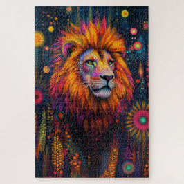 Ein Löwe durch einen psychedelischen Dschungel Puzzle