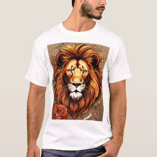 Ein Löwe verheert eine Horologe und eine Rose in A T-Shirt