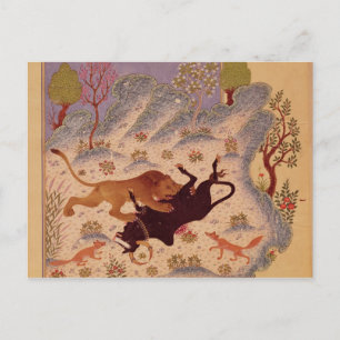 Ein Löwenangriff und das Töten eines Bullen Postkarte