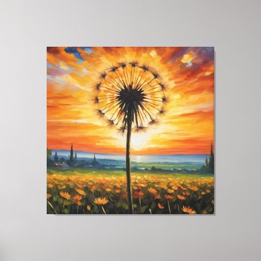 ein Löwenzahn in einem Feld von Blume Leinwanddruck (Vorderseite)