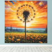 ein Löwenzahn in einem Feld von Blume Leinwanddruck (Insitu (Holzboden))