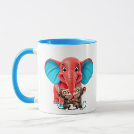 Ein lustiger Elefant und seine Affenfreunde. Tasse