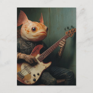 Ein lustiger Fisch, der Gitarrenfantasie spielt Postkarte