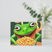 Ein lustiger Frosch mit Nudeln aus Makkaroni Postkarte (Stehend Vorderseite)