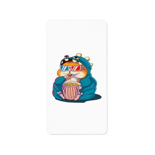 Ein lustiger Hamster mit Brille frisst Popcorn Adressaufkleber (Vorne)