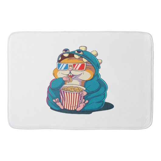 Ein lustiger Hamster mit Brille frisst Popcorn Badematte (Vorderseite)