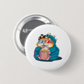 Ein lustiger Hamster mit Brille frisst Popcorn Button (Vorne & Hinten)