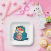 Ein lustiger Hamster mit Brille frisst Popcorn Pappteller (Party)