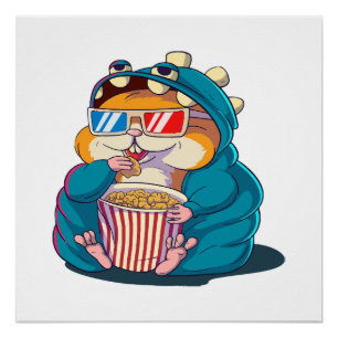 Ein lustiger Hamster mit Brille frisst Popcorn Poster