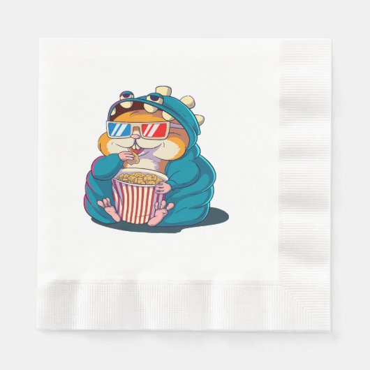 Ein lustiger Hamster mit Brille frisst Popcorn Serviette (Vorderseite)