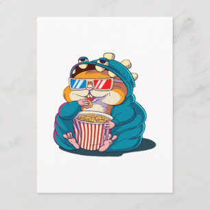 Ein lustiger Hamster mit Brille isst Popcorn Begleitkarte