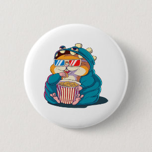 Ein lustiger Hamster mit Brille isst Popcorn Button